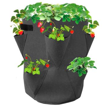 Preview: Sacs de Culture Fraises - Set 4 Pièces, 43L, Ø35x45cm - Feutre Respirant, Poignées Robustes - Idéal Balcon & Terrasse - Anthracite