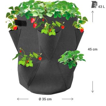 Preview: Sacs de Culture Fraises - Set 4 Pièces, 43L, Ø35x45cm - Feutre Respirant, Poignées Robustes - Idéal Balcon & Terrasse - Anthracite
