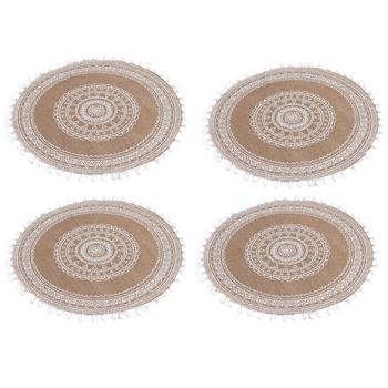 Preview: set of 4 round jute placemats with tassels, boho placemat, 38 x 38 cm