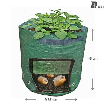 Preview: set of 2 43L planting bags with harvest window, Ø 35x45cm, carrying handles, 7 drainage holes, reusable, ideal for vegetables & plants