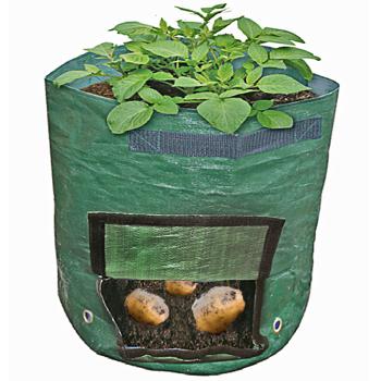 Preview: set of 4 43 liter planting bags with harvest window, Ø 35x45cm, carrying handles, 7 drainage holes, reusable, ideal for vegetables & plants