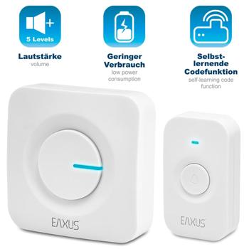 Preview: Funk-Türklingel mit LED-Signal – 200 m Reichweite, 5 Lautstärkestufen & einfache Installation – 52 Melodien, IP56 & ideal für Haus, Wohnung & Garten
