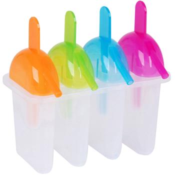 Preview: Eis-Bereiter für 8 Eis am Stiel Formen - Für selbstgemachtes Wasser- & Fruchteis - 4 Farben, integrierter Strohhalm, robust, leicht zu reinigen