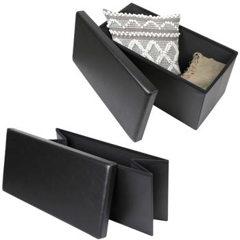 Preview: Elegant folding seat chest, for 2 people, foldable, imitation leather in black, with additional storage space and comfortable seat