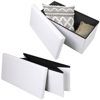 Preview: set of 2 folding seat chests for 2 persons, white, imitation leather