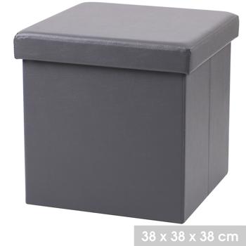 Preview: Foldable ottoman with storage, gray, faux leather