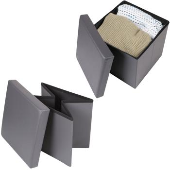 Preview: Foldable ottoman with storage, gray, faux leather
