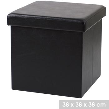 Preview: Foldable stool with storage space, black, imitation leather
