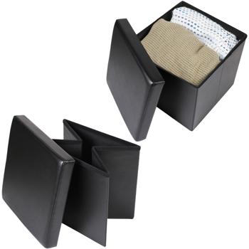 Preview: Set of 4 Foldable Storage Ottomans, black, faux leather