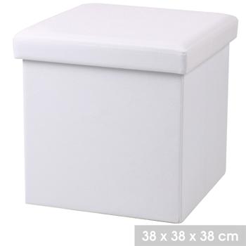 Preview: set of 4 folding stools with storage space, white, imitation leather