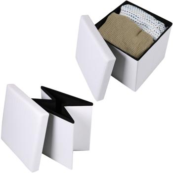 Preview: set of 4 folding stools with storage space, white, imitation leather