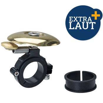 Preview: Flache Veloglocke aus Kupfer - extra laut für Sicherheit im Strassenverkehr - Ø 4,8 cm - goldfarben - schnelle Montage für jedes Velo