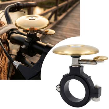 Compact bicycle bell – extra loud for safety in road traffic – Ø 4.8 cm – gold-coloured – quick mounting for any bike, flat velo bell