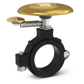 Preview: Compact bicycle bell – extra loud for safety in road traffic – Ø 4.8 cm – gold-coloured – quick mounting for any bike, flat velo bell