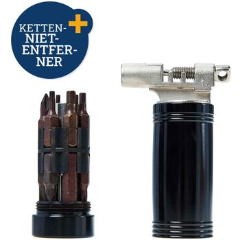 Preview: Kit compatto di attrezzi per biciclette, compreso il dispositivo di rimozione dei rivetti della catena