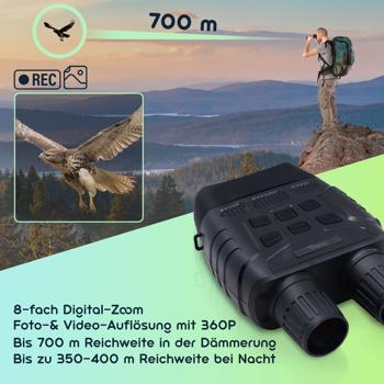Preview: Digitales Profi Nachtsichtgerät, binokular, 4K Videokamera mit 700m IR Sichtweite - Nachtsicht Fernglas, 8-fach digital Zoom, SD Karten Slot