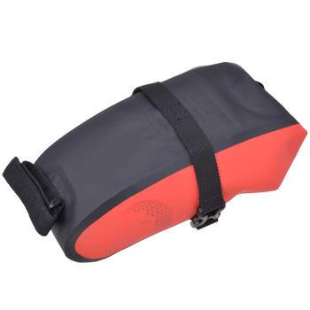 Preview: Satteltasche fürs Velo - 100% wasserdicht & robust (Tarpaulin 500D PVC) - 1L Volumen - Klickverschluss - Rot/Grau - 290x180x80mm