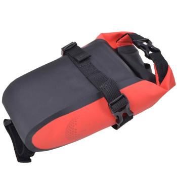 Preview: Satteltasche fürs Velo - 100% wasserdicht & robust (Tarpaulin 500D PVC) - 1L Volumen - Klickverschluss - Rot/Grau - 290x180x80mm