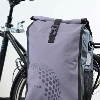 Preview: Sacoche vélo porte-bagages - 100% étanche Tarpaulin 600D PVC - 16L, 47x26x13cm - Fixation rapide - Bandoulière - Grise - CH4568