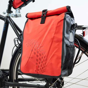 Preview: Sacoche vélo porte-bagages - Étanche Tarpaulin 600D PVC - 16L, fixation velcro, bandoulière - Rouge - 47x26x13cm - Tube Ø8-15mm