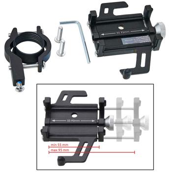 Preview: Support Téléphone Portable Vélo - Fixation Sécurisée Guidon Antidérapant - Compatible Smartphones 55-95mm - Aluminium Noir