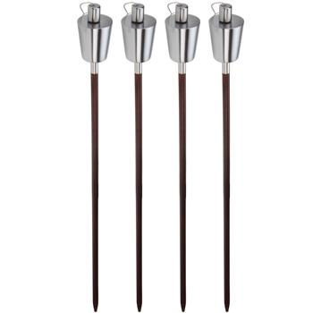 Preview: 4er-Set Öl-Gartenfackel - 110 cm Buchenholz-Stab - stimmungsvolle Aussenbeleuchtung für Feste & Romantik - Lange Brenndauer - Rostfrei & wetterbeständig