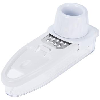 Preview: Küchenraffel mit Auffangbehälter - Fingerschutz für geruchloses Reiben von Knoblauch, Ingwer, Nüssen - Spülmaschinenfest - Edelstahl & Kunststoff