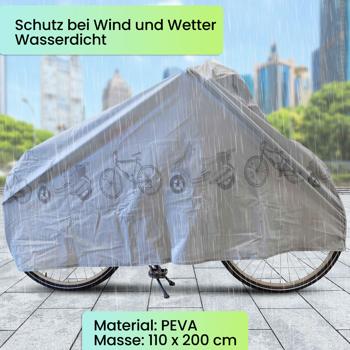 Preview: 4er-Set Universal-Fahrradabdeckung - Ganzjahres Wetterschutz vor Regen, Schnee, Wind & Sonne - 200x110cm - PEVA, Klettverschluss