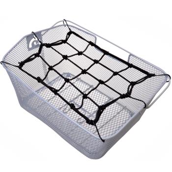 Preview: 2er-Set Dehnbares Gepäcknetz für Velokörbe - Sichere Gepäckfixierung mit 6 Haken - 25x25cm, dehnbar bis 50x50cm, Gummi/Metall - Für Fahrrad, E-Bike