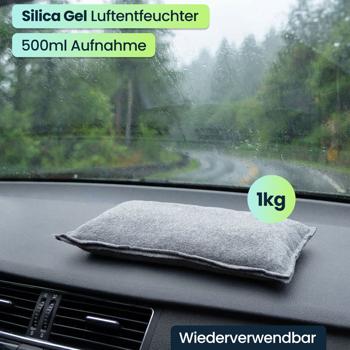 Preview: 3er-Set Luftentfeuchter mit Silica Gel 1kg - Wiederverwendbar für Auto & Schränke gegen Feuchtigkeit, Schimmel, Gerüche - Grau - bis 500g Aufnahme