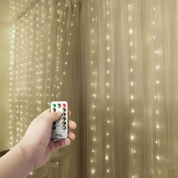 Preview: 2er-Set LED-Lichtervorhang mit Fernbedienung, warmweiss, 300 LEDs, USB, 3x3m