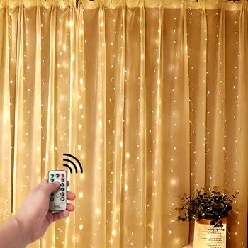 Preview: LED-Lichtervorhang mit Fernbedienung, warmweiss, 300 LEDs, USB, 3x3m