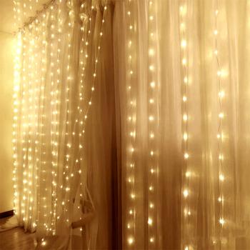 Preview: LED-Lichtervorhang mit Fernbedienung, warmweiss, 300 LEDs, USB, 3x3m