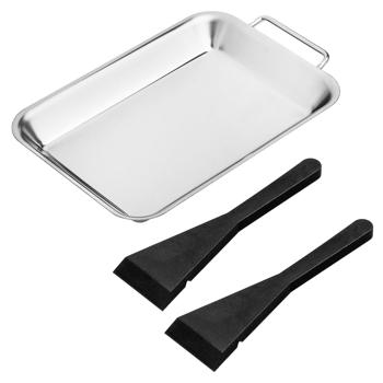 Preview: 2 Poêlons Gril Inox - Raclette & Barbecue Facile, Nettoyage Rapide, Rangement Peu Encombrant - 4 Spatules incluses, 21x13x2cm