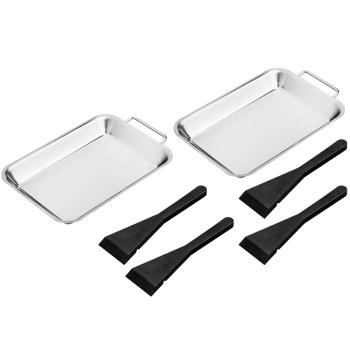Preview: 2 Poêlons Gril Inox - Raclette & Barbecue Facile, Nettoyage Rapide, Rangement Peu Encombrant - 4 Spatules incluses, 21x13x2cm