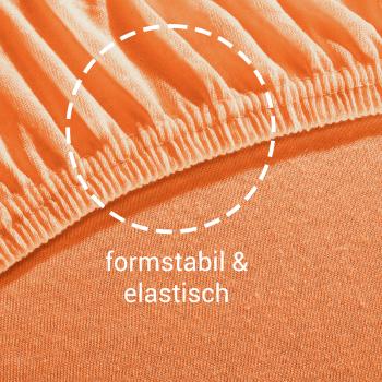 Preview: Übergrösse Qualitäts-Jersey Fixleintuch – 100% Baumwolle, orange, 200x200 cm – Öko-Tex 100 – bügelfrei, maschinenwaschbar 60°C – Spannbetttuch für Doppelbetten