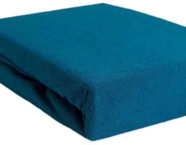 Preview: Einzelbett Luxus Frottee Fixleintuch - 90x200 cm - Hautsympathisch, atmungsaktiv, Öko-Tex Standard 100, bügelfrei - Petrol - 80% Baumwolle