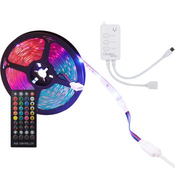 Preview: Ruban LED, Wi-Fi, 5 m, RGB, 150 LED, 16 millions de couleurs, télécommande, commande vocale, mode musique, bande LED compatible avec Google, Siri, Alexa, Tuya