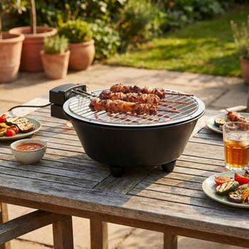 Grill elettrico da tavolo, nero, Ø 30 cm, potenza 1250 W - Design elegante con vassoio di raccolta in alluminio per grigliate pulite e senza fumo