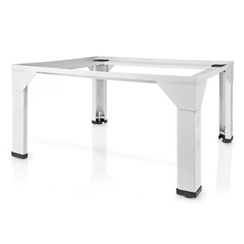 Preview: Support Lave-linge & Sèche-linge - Ménage Dos & Sol - Métal Blanc, 150kg, Anti-vibrations, Rangement, Pieds Réglables, 61x30x55cm