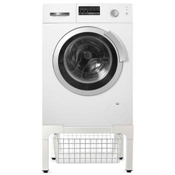 Preview: Support de haute qualité pour lave-linge/sèche-linge avec panier de rangement, jusqu‘à 200 kg - stable, ménageant le dos & peu encombrant