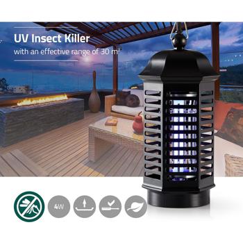 Preview: Piège à moustiques Électrique - Lumière UV 4W, Sans Produits Chimiques, Écologique - IP20, Noir, Idéal Camping & Maison, Surface 30m²