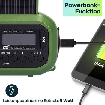 Preview: Notfallradio mit DAB+/UKW, Kurbelradio, LED-Lampe & SOS-Funktion – ideal für Krisenvorsorge & Outdoor, integrierte Powerbank für Notfallstrom