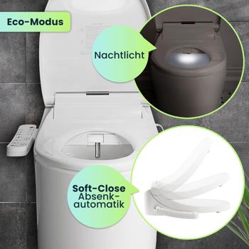 Preview: Smarter Premium Dusch-WC-Sitz mit Warmluft-Fön, Toilettenaufsatz mit Sitzheizung, Absenkautomatik und App Preview: Smarter Premium Dusch-WC-Sitz mit Warmluft-Fön, Toilettenaufsatz mit Sitzheizung, Absenkautomatik und App