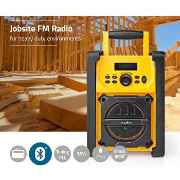 Preview: Mobile construction site radio with powerful 15W sound, yellow/black, Bluetooth, FM, mains and battery operation - robust and best sound quality 