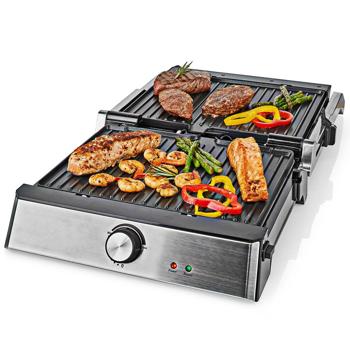 Preview: Griglia a contatto multifunzionale, 2000 watt, griglia a contatto o piastra teppanyaki, acciaio inox, antiaderente. Argento/nero. Grigliata rapida, pulizia facile