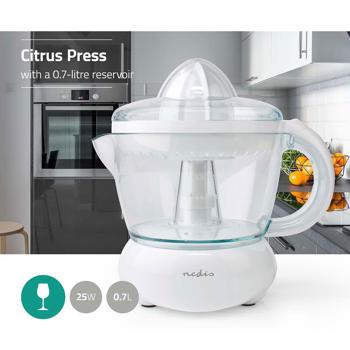 Preview: Elektrische Zitruspresse – Orangenpresse mit 0,7L Tank – Leistungsstarker 25W Motor – Spülmaschinenfest – Für bis zu 4 Portionen Saft