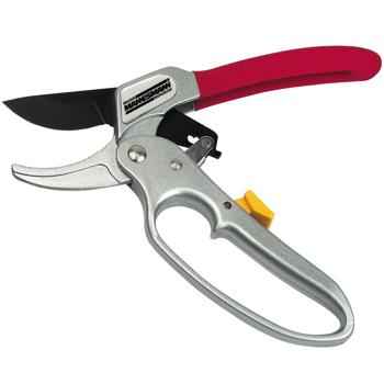 Preview: Powerful ratchet pruning shears (silver/red) - Cuts branches effortlessly thanks to ratchet - Double-sharpened steel blade & lightweight aluminum handle