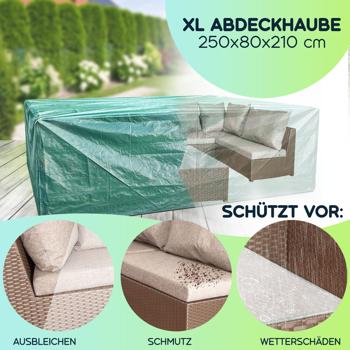 Preview: XL Abdeckhaube für Gartenmöbel 250x80x210 cm – wetterfest, reissfest & UV-beständig – schützt die gesamte Garnitur vor Regen, Schmutz & Sonne