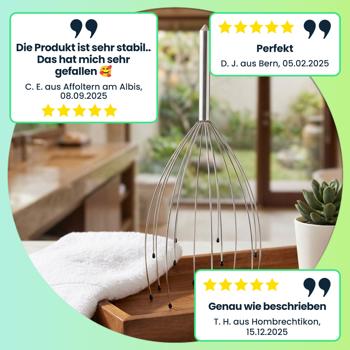 Preview: Kopfmassagegerät mit Wohlfühl-Noppen, Kopfmassage-Spinne mit 12 Auslegern, angenehmer glatter Griff, Entspannung pur